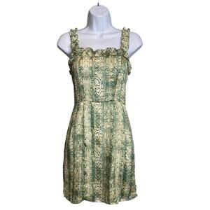 Anthropologie 4SI3NNA Women's Green Snakeprint Mini Dress Size XS‎ Fairy Ruffles